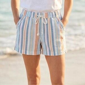 Briggs Linen Blend  Blue and Orange Bermudas with Vertical Stripes summer wear